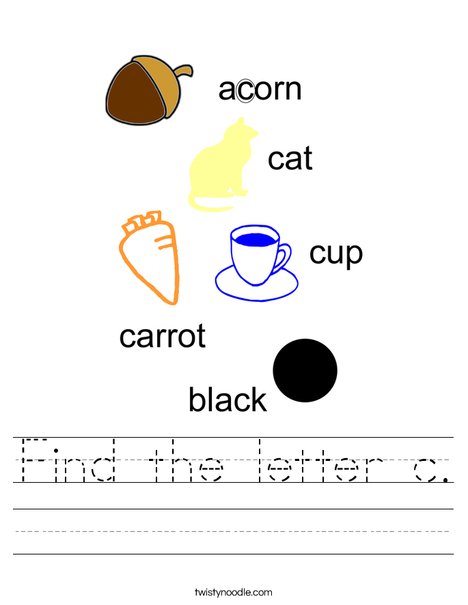 find the letter c worksheet twisty noodle