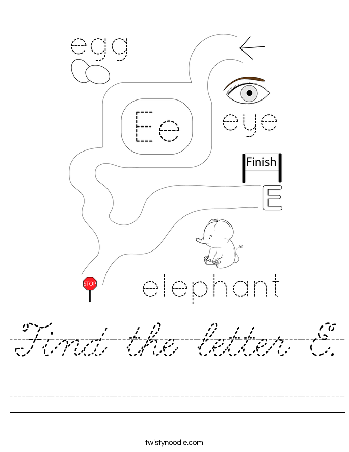 Find the letter E. Worksheet