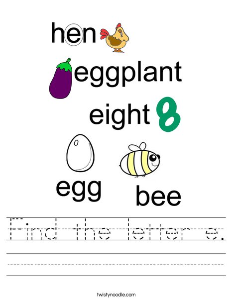 Find the letter e. Worksheet