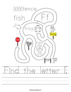 Find the letter F Handwriting Sheet