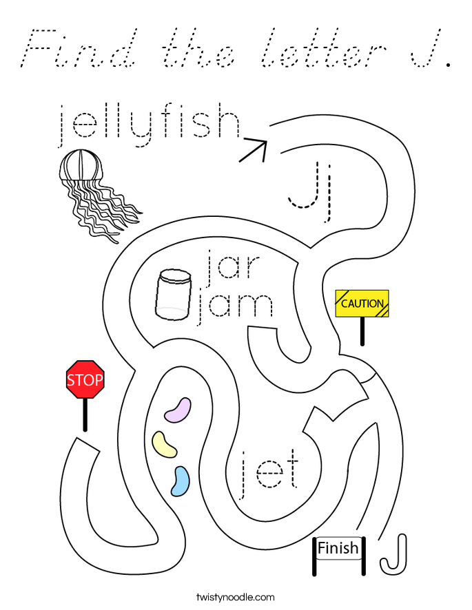 Find the letter J. Coloring Page