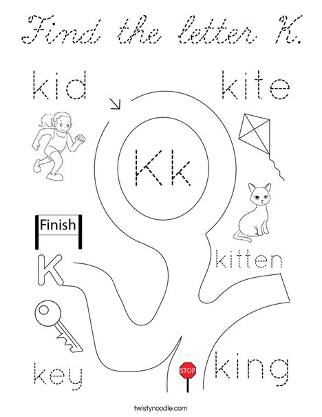 Find the letter K. Coloring Page