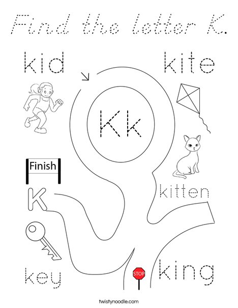 Find the letter K. Coloring Page
