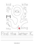 Find the letter K. Worksheet