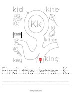 Find the letter K Handwriting Sheet