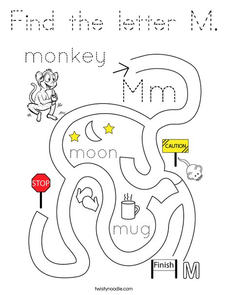 Find the letter M. Coloring Page