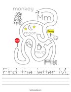 kindergarten worksheets letter m Find the letter M Handwriting Sheet