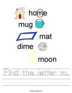 kindergarten worksheets letter m Find the letter m Handwriting Sheet