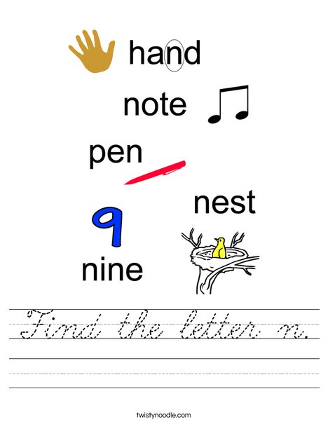 Find the letter n. Worksheet