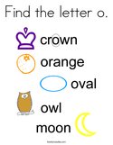 Find the letter o Coloring Page