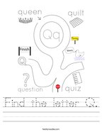 Find the letter Q Handwriting Sheet