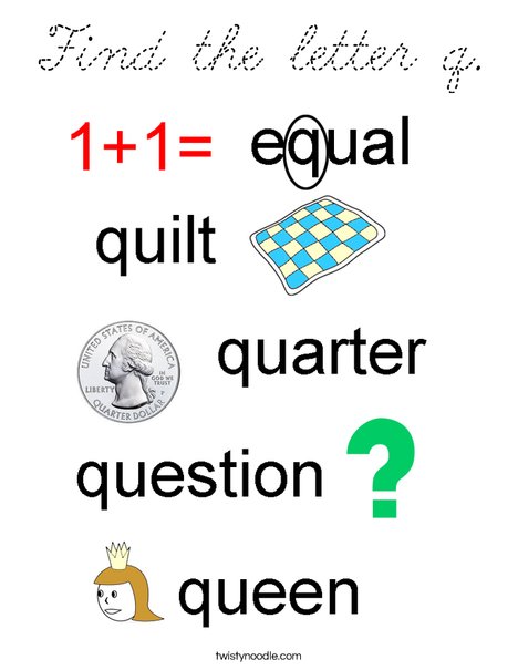 Find the letter q. Coloring Page