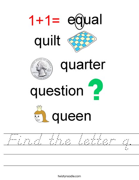 Find the letter q. Worksheet
