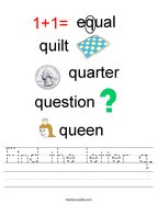 Find the letter q Handwriting Sheet