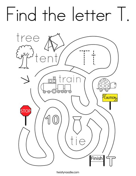 Find the letter T. Coloring Page