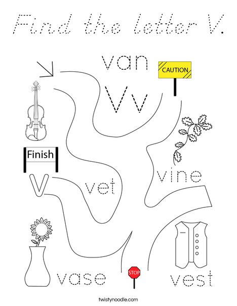 Find the letter V. Coloring Page