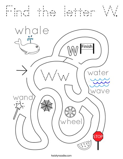 Find the letter W. Coloring Page