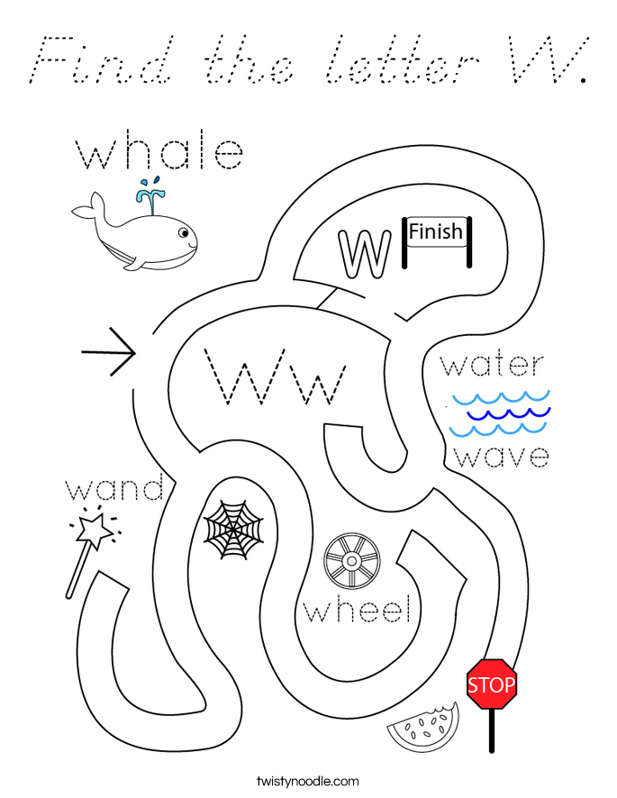 Find the letter W. Coloring Page