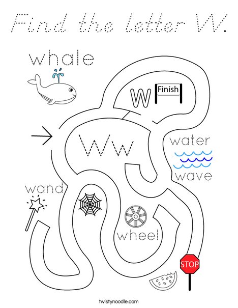 Find the letter W. Coloring Page