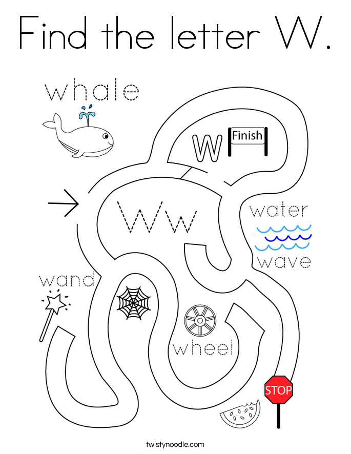Find the letter W. Coloring Page