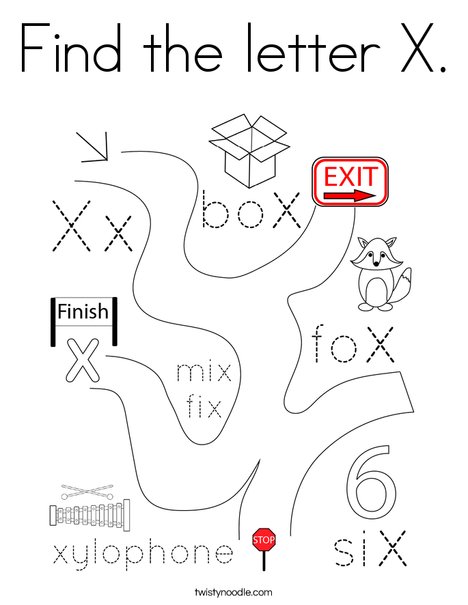 Find the letter X. Coloring Page