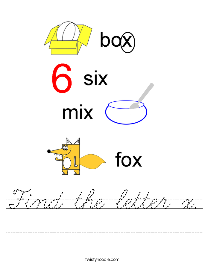 Find the letter x. Worksheet