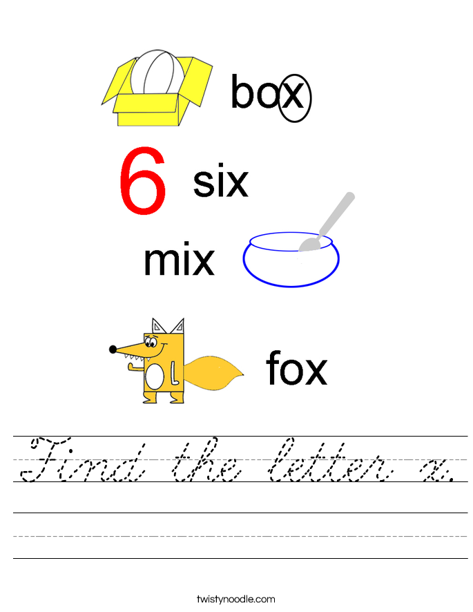 find the letter x worksheet cursive twisty noodle