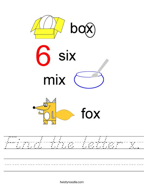 Find the letter x. Worksheet