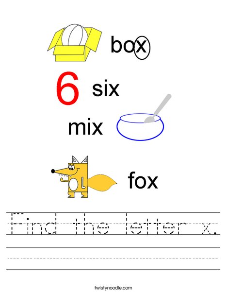 Find the letter x. Worksheet