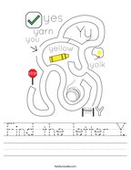 Find the letter Y Handwriting Sheet