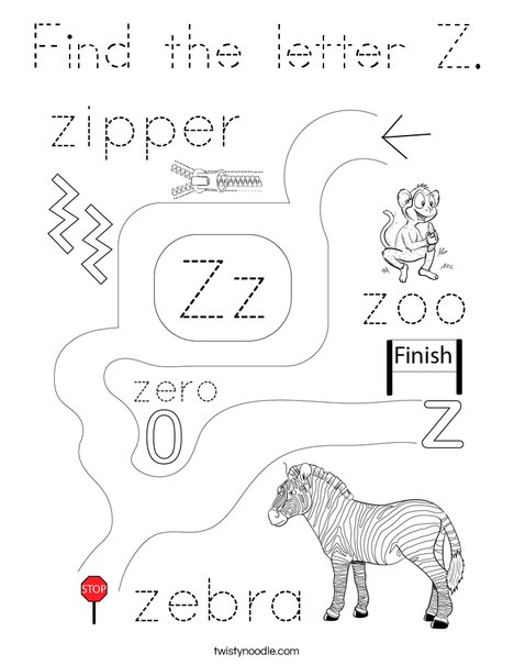 Find the letter Z. Coloring Page