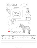 Find the letter Z Handwriting Sheet