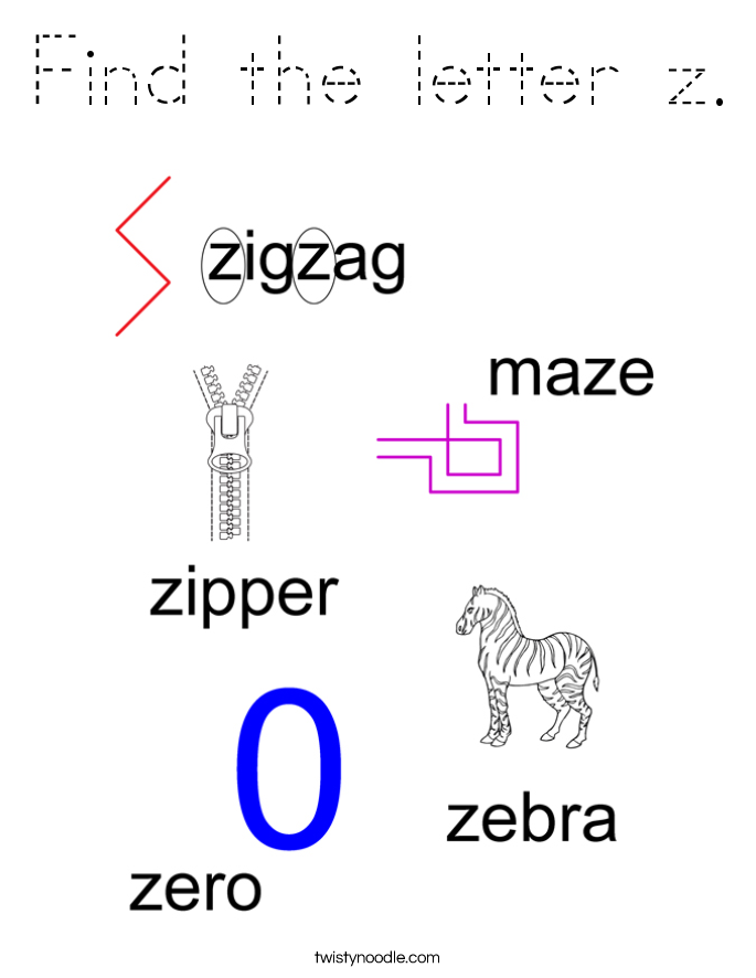 Find the letter z. Coloring Page
