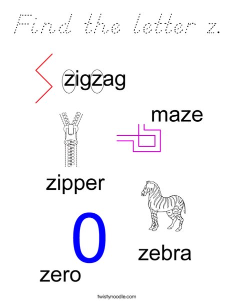 Find the letter z. Coloring Page