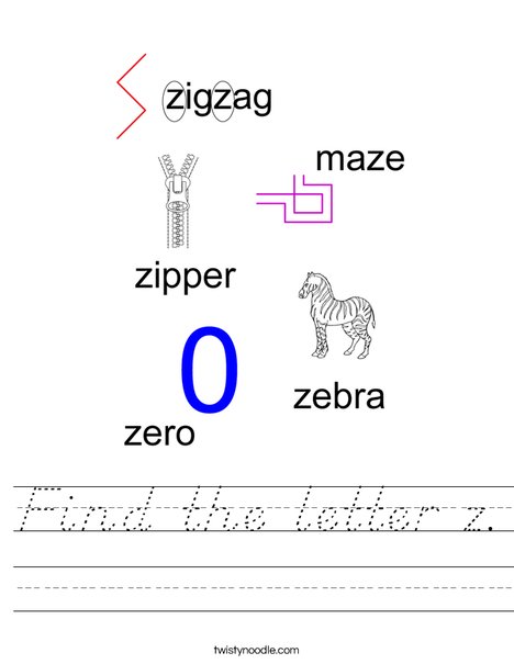 Find the letter z. Worksheet