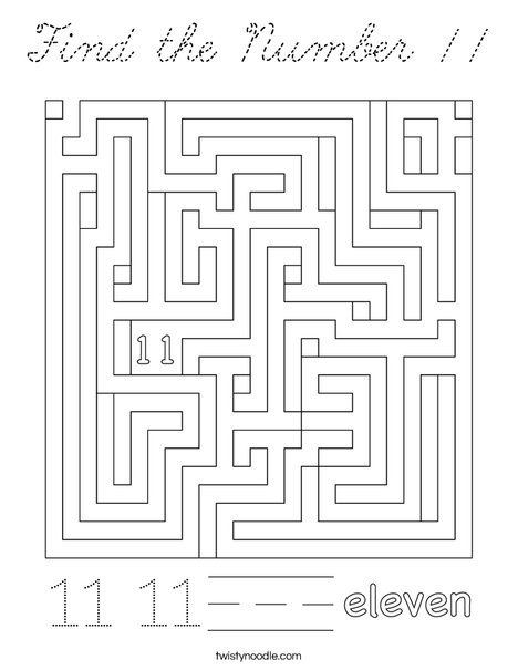 Find the Number 11 Coloring Page