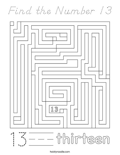 Find the Number 13 Coloring Page