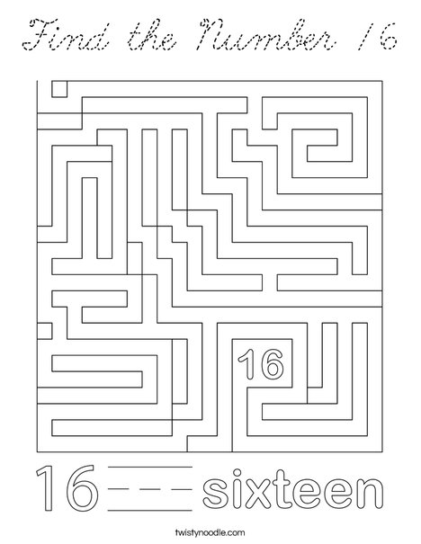Find the Number 16 Coloring Page
