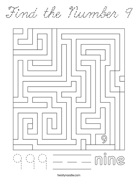 Find the Number 9 Coloring Page