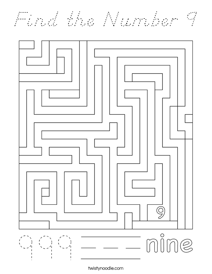 Find the Number 9 Coloring Page