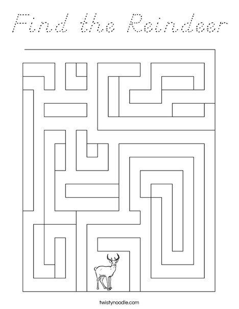 Find the Reindeer Coloring Page - D'Nealian - Twisty Noodle