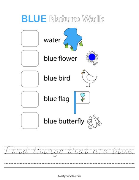 Find things that are blue. Worksheet
