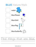 Find things that are blue. Worksheet