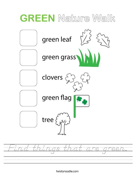 Find things that are green. Worksheet
