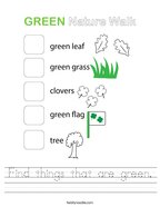 Find things that are green Handwriting Sheet