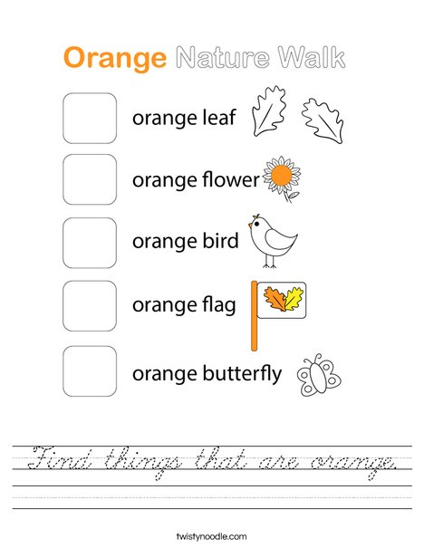 Find things that are orange. Worksheet