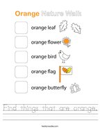 Find things that are orange Handwriting Sheet