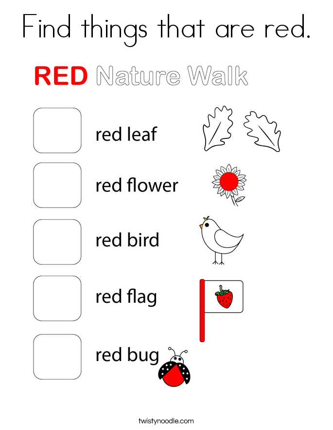 Find things that are red. Coloring Page
