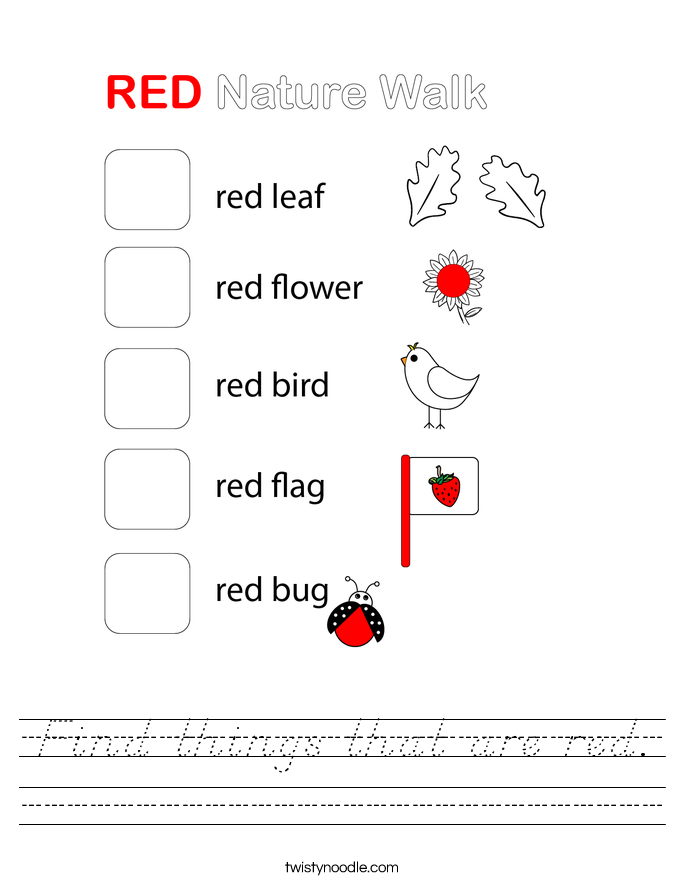 Find things that are red. Worksheet