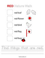 Find things that are red Handwriting Sheet
